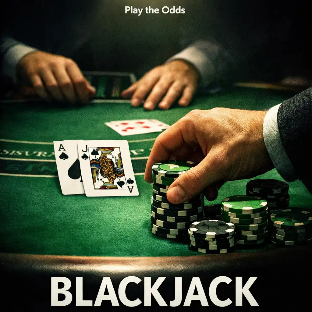 Film poster for a blackjack drama showing a close-up of a blackjack table with cards being dealt and a hand placing a bet