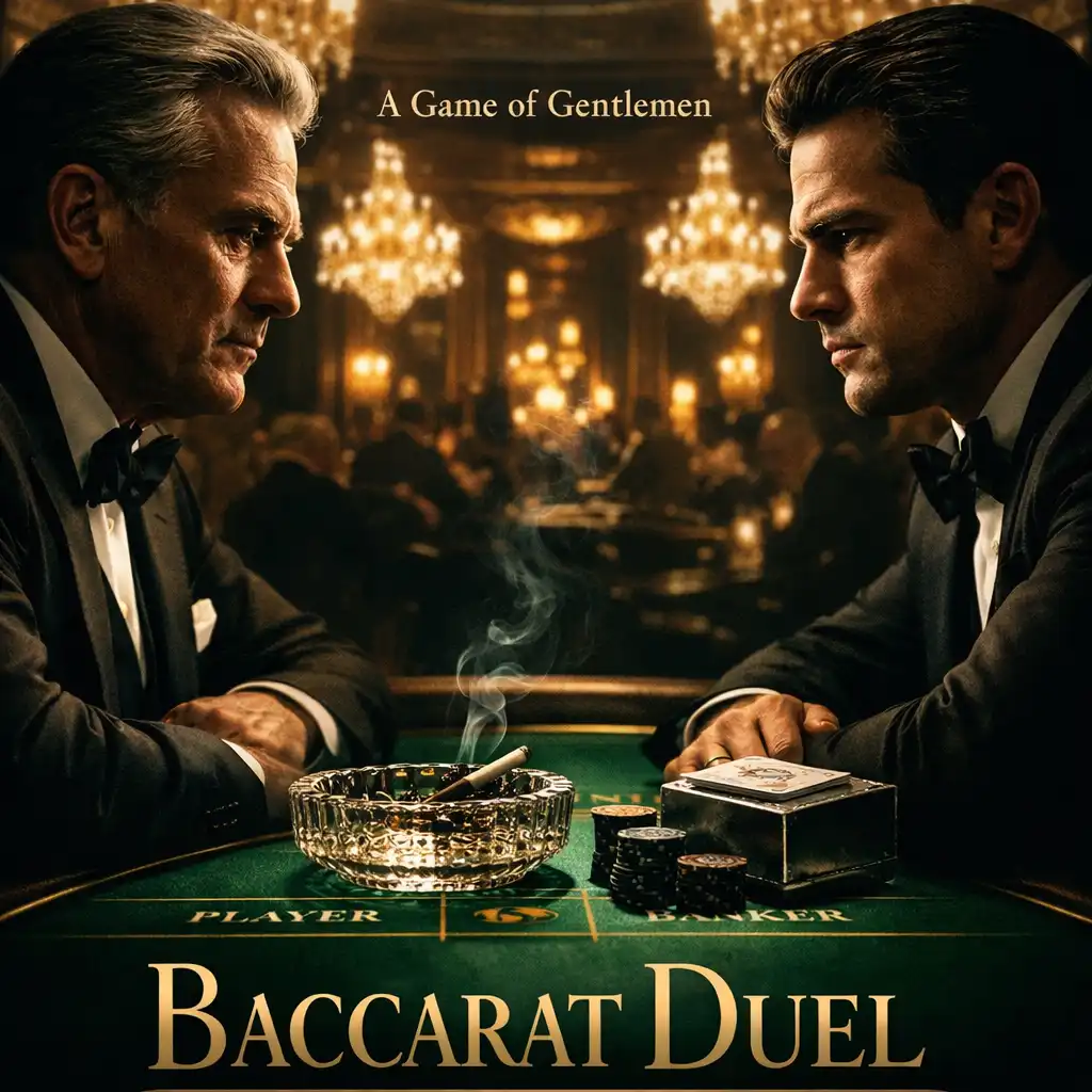 Film poster for a baccarat duel showing two men facing each other across a baccarat table with faces half in shadow