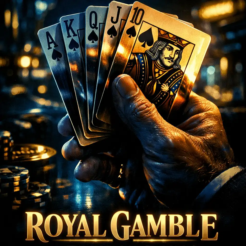 Poster for a fictional casino film with a close-up of a hand holding a royal flush